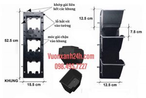 Bộ chậu vườn treo tường đứng hay module vườn tường đứng- Vườn Xanh 24h